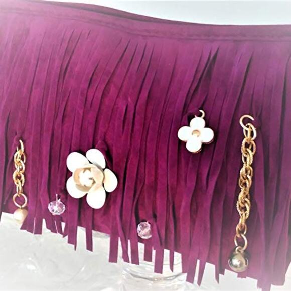 Festival Fringed Purple Crossbody White Rose Gold Chain Bohemian Coastal Cowgirl - Picture 2 of 11